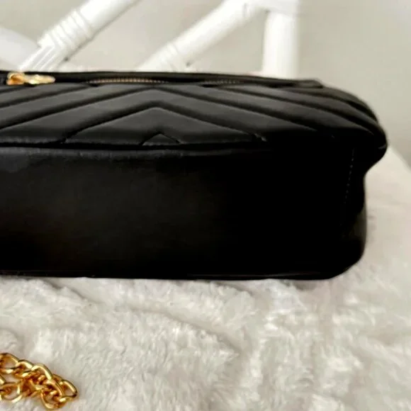 Valentino Orlandi Quilted Vegan Leather Shoulder Bag Gold Chain Black NWT $279 - Picture 7 of 16